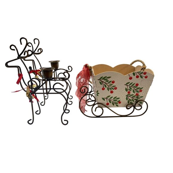 Decorative Reindeer Candle Holder & Sleigh Basket Set - Picture 11 of 11